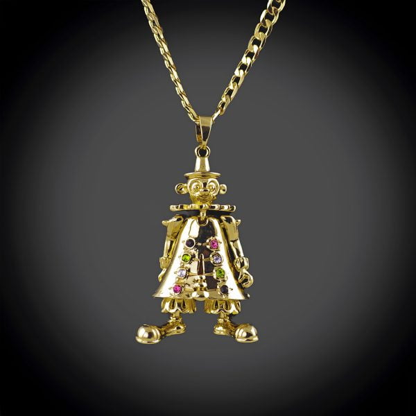 18ct gold bonded clown pendant and 24 inch curb chain.
