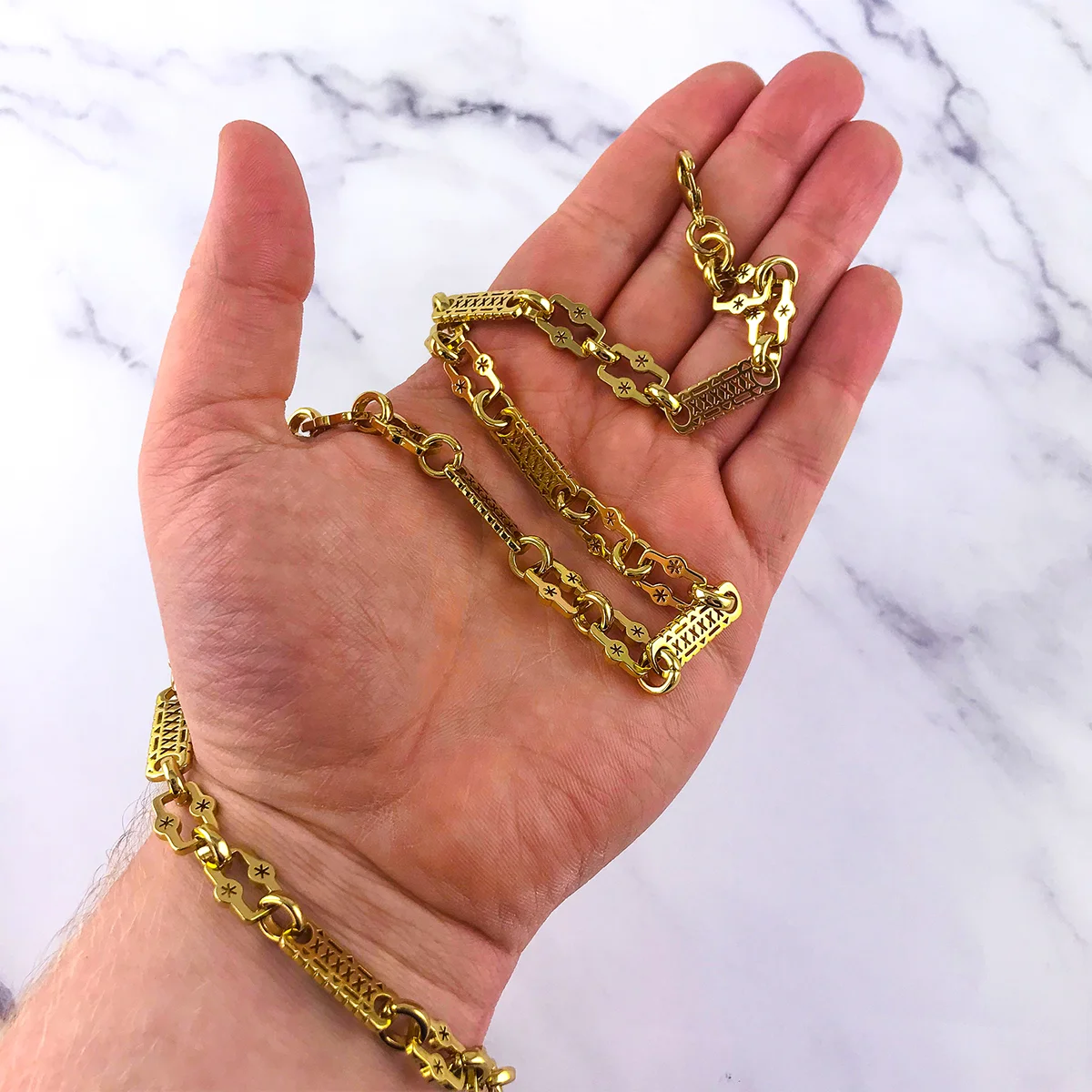 18ct Gold Bonded 20 Inch Stars and Bars Chain - Image 6