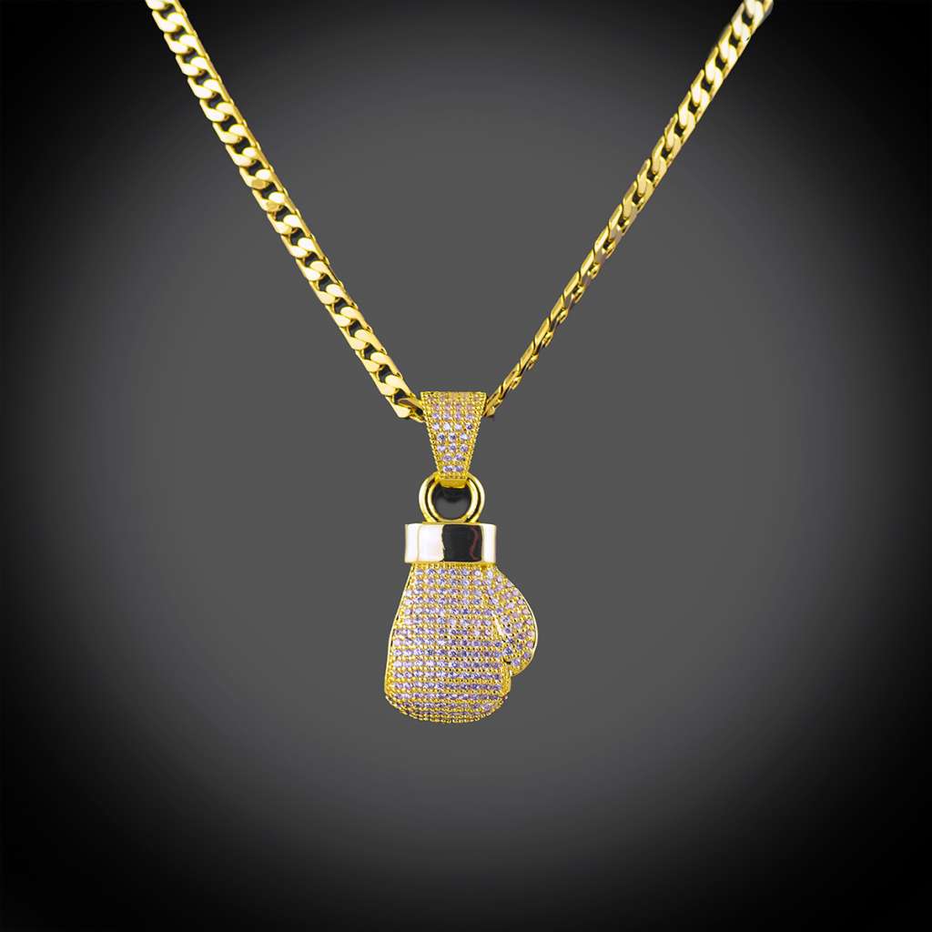 18ct Gold Bonded Boxing Glove Pendant and 24 Inch Curb Chain JV