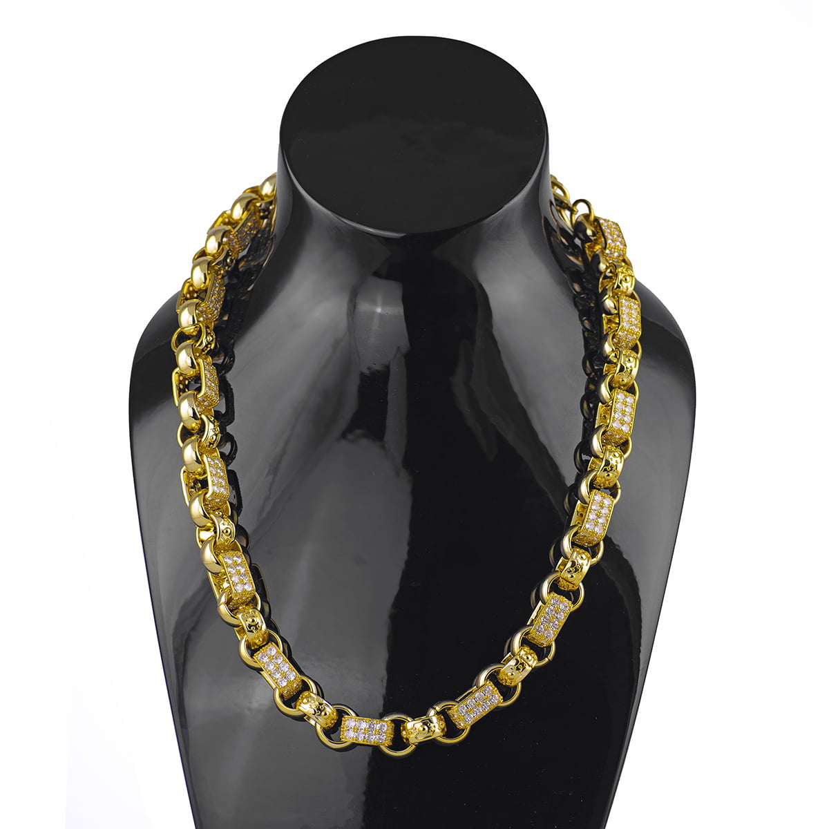 Collana Oro XXL Gypsy Link Belcher – Placcata Oro Vero, Catena Spessa 13mm, Lunghezza 76 Cm (30 Inches), Peso 337 Grammi, In Ottone – Gioiello Uomo E Donna