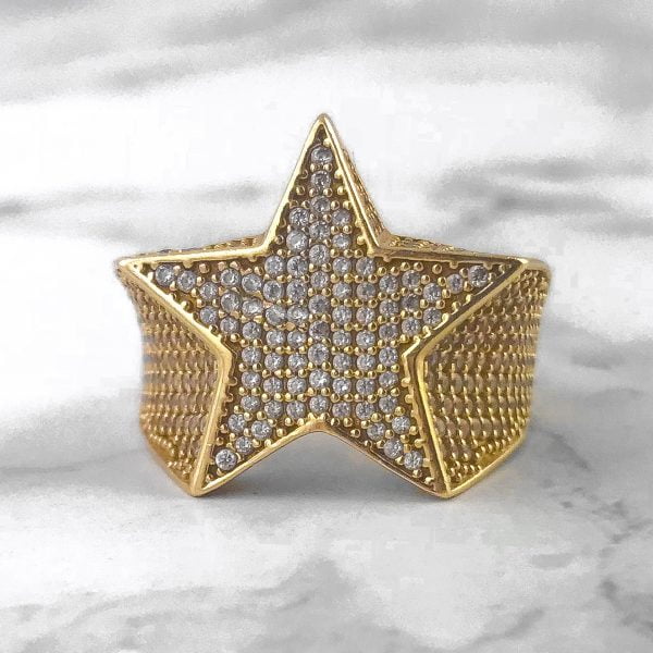 9ct iced out star ring.