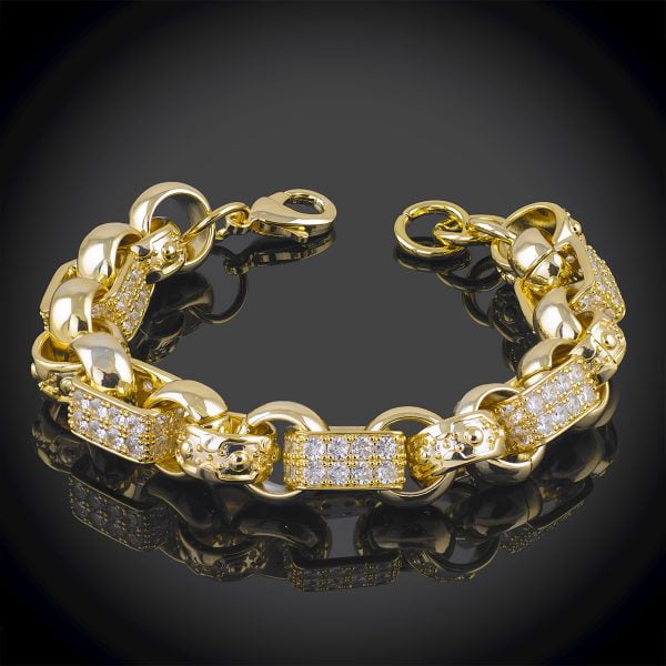18ct gold bonded stone set 13mm gypsy Link bracelet.