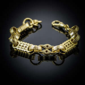 18ct Gold Bonded 3D Stars and Bars Bracelet With Albert Clasp